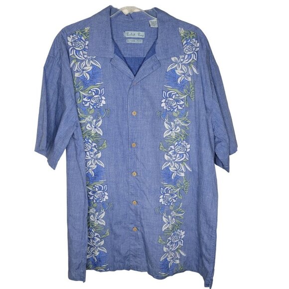 Batik Bay Men's XL Blue Floral Short Sleeve Button Front Cotton Hawaiian Shirt - Picture 1 of 9